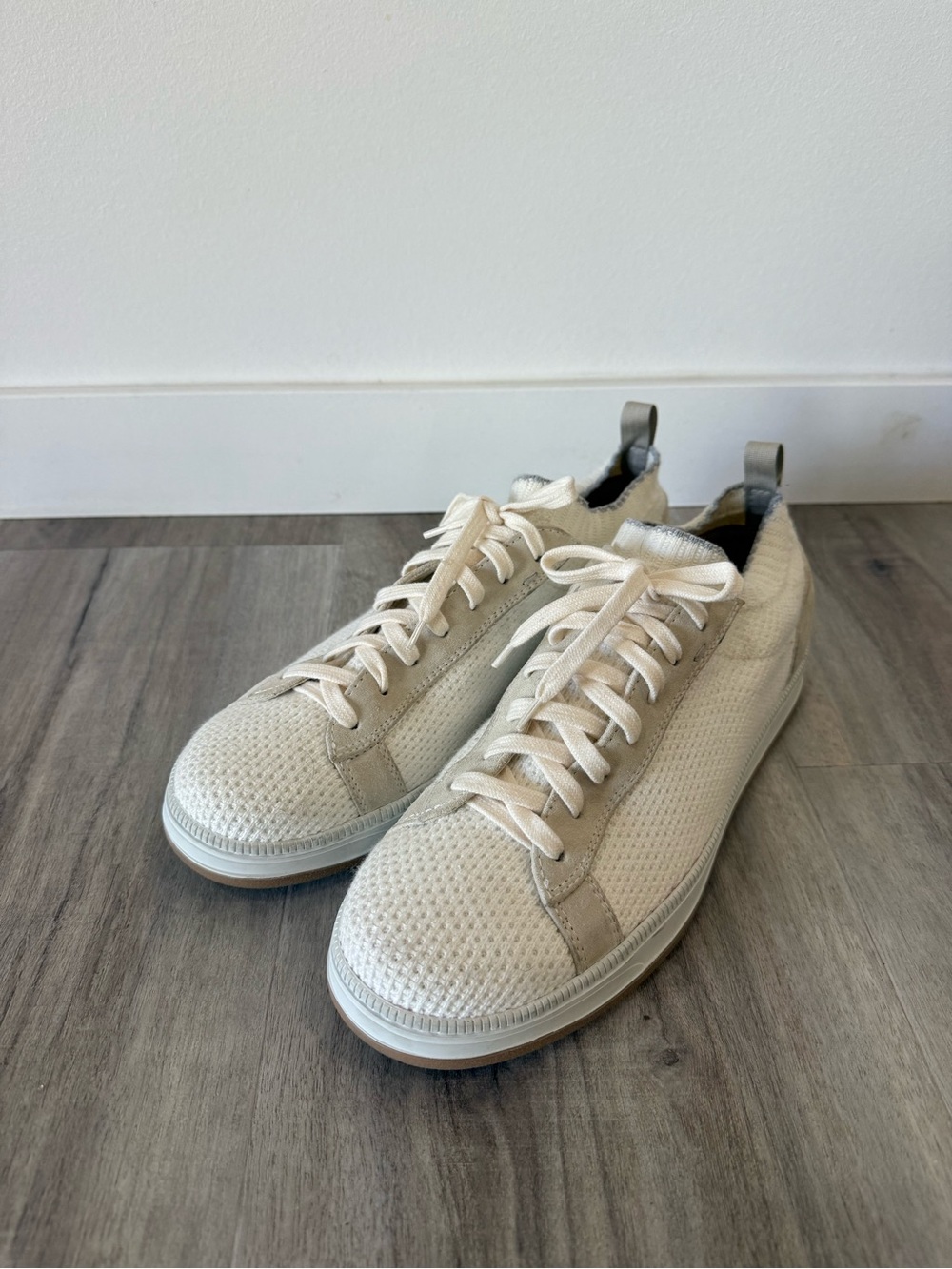 Eleventy Cream Knit Lace-Up Sneakers for Men